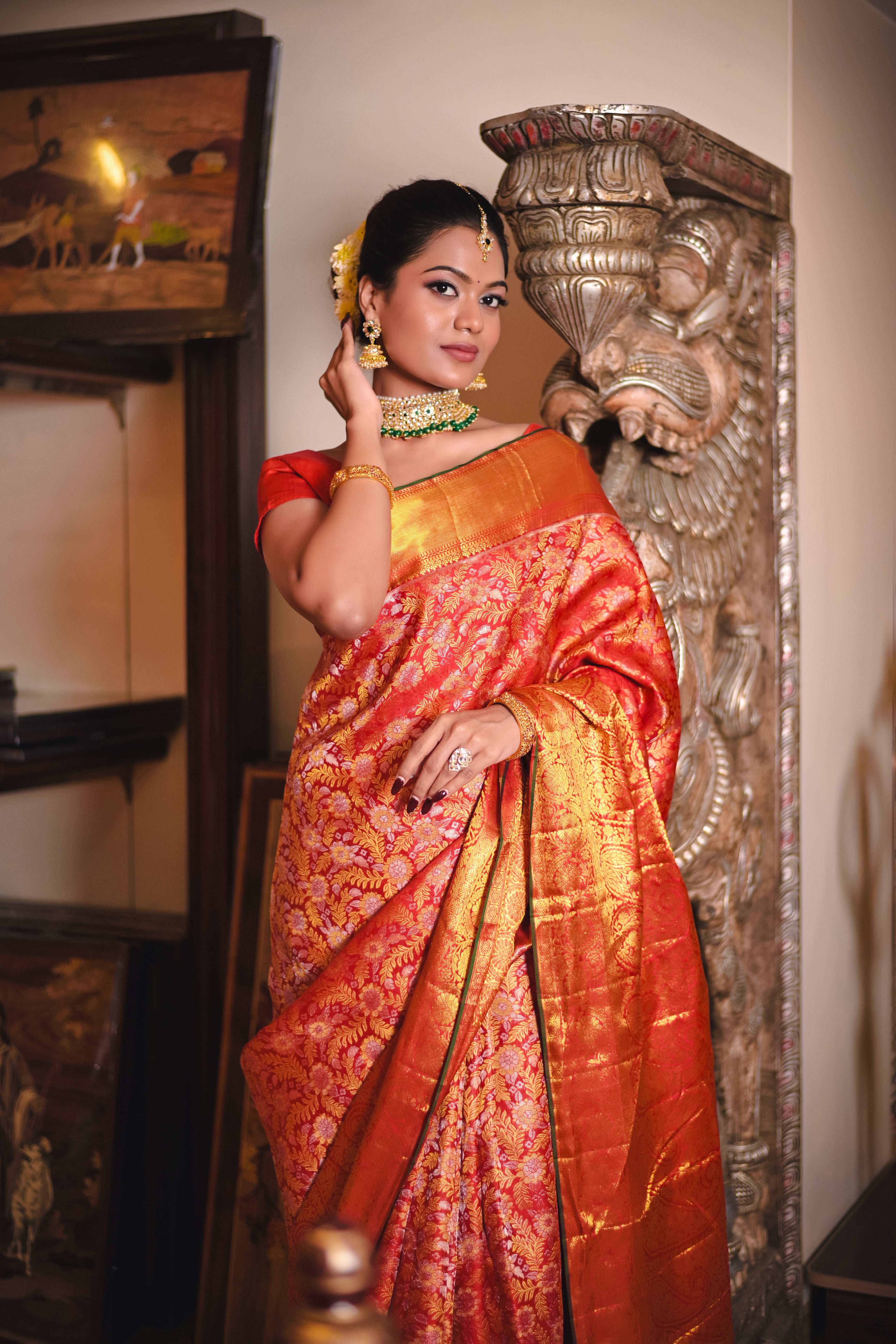 Image of Kanchipattu Brocade Ruby Red Saree